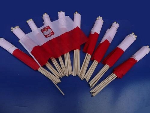 Flagi, choragiewki z godłem na patyku 45/30cm Polski oferta hurtowa 