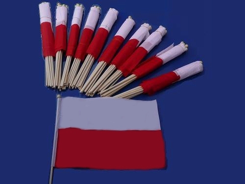 Flagi, choragiewki gładkie na patyku 45/30cm Polski oferta hurtowa