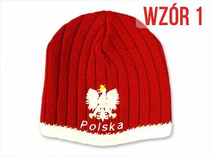 Czapka zimowa Polska 2 wzory grube CZERWONE