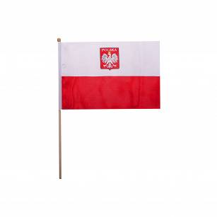 FLAGA POLSKI CHORĄGIEWKA GROT DREWNIANY BARWY ORZEŁ 30x45cm
