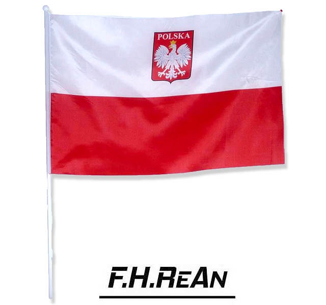 Flaga Polski z orłem kijek 60x45cm