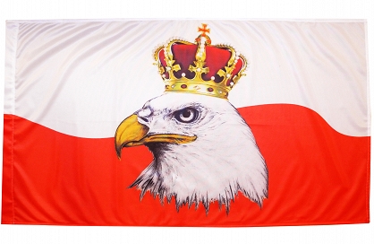 FLAGA Z ORŁEM W KORONIE POLSKA BIAŁO-CZERWONA UNIKAT 120x75cm