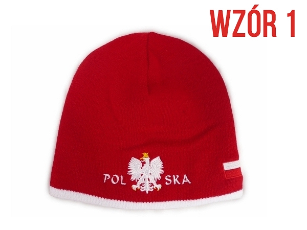 Czapka zimowa Polska 4 wzory CZERWONE